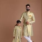 Handmade KimKhab Vibrant Green Golden Sherwani | Regal Ethnic Wear | Jaipurio